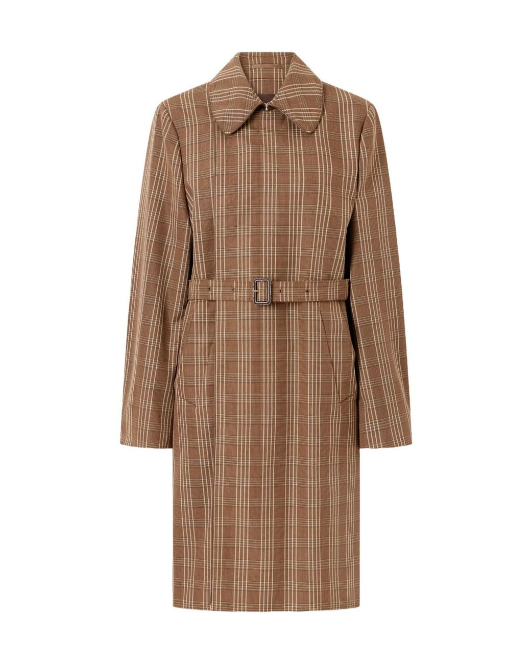 Wales Bonner Brown Linear Belted Checked Wool-Canvas Coat