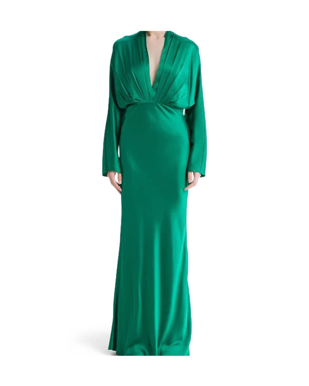 Forte_forte Green Deep V-Neck Long Sleeve Dress
