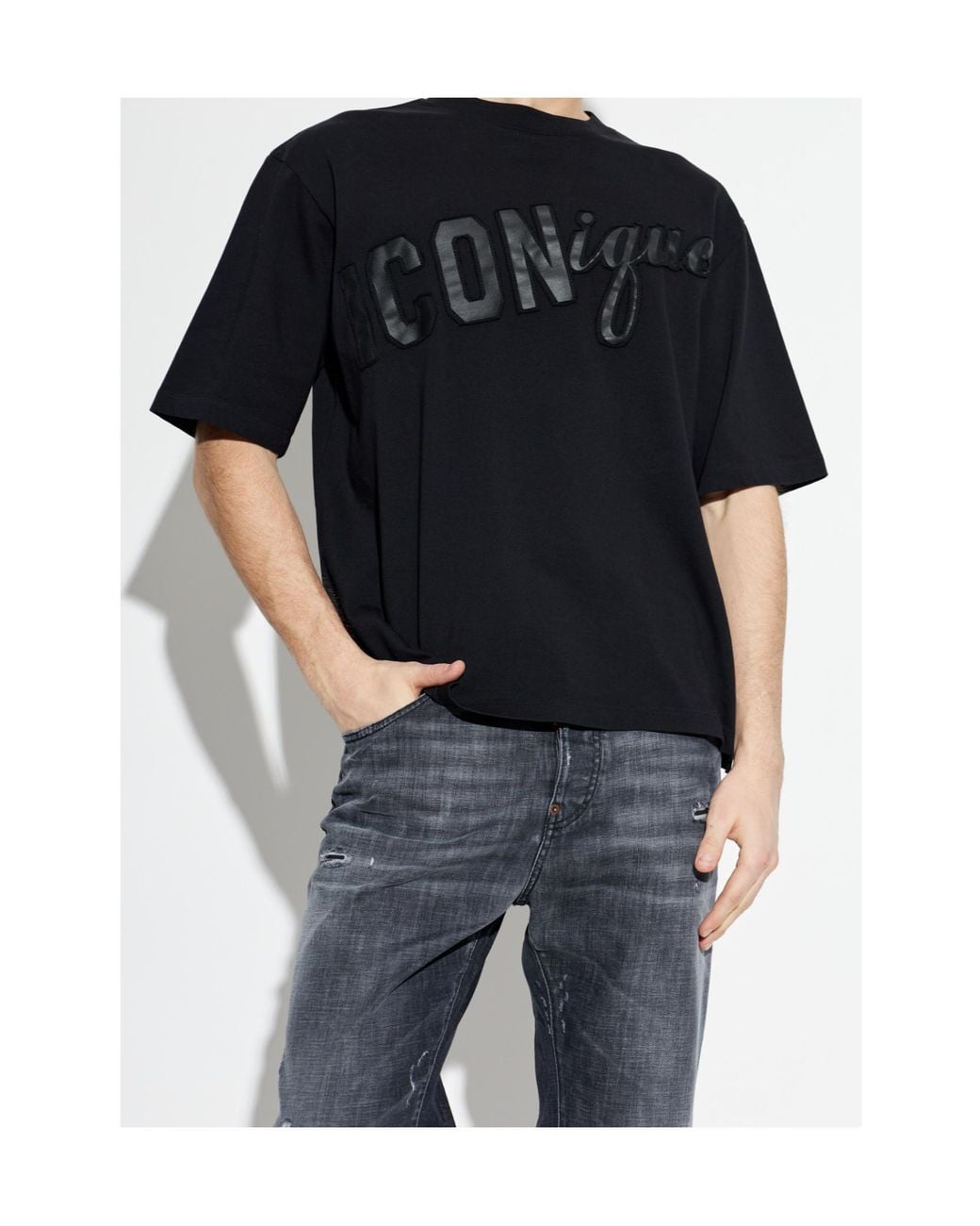 DSquared² Black Logo Patch Crewneck T-Shirt for men