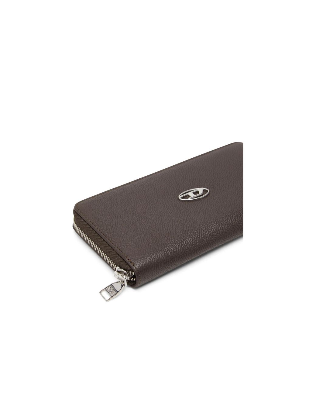 DIESEL White Continental-Zip-L Logo Plaque Wallet for men