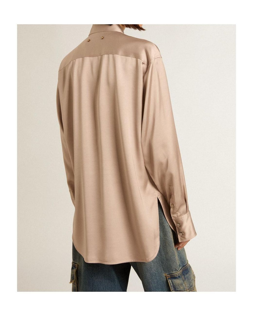 Golden Goose Deluxe Brand Natural Batilda Boyfriend Long Sleeved Satin Shirt