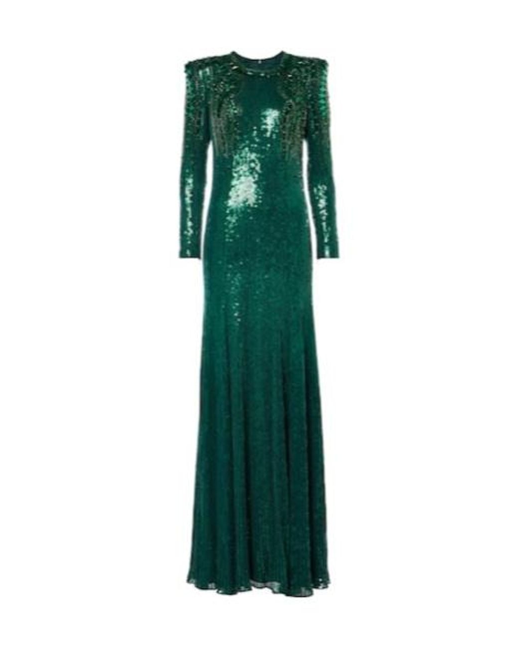 Jenny Packham Green Paloma Embellished Sequined Gown