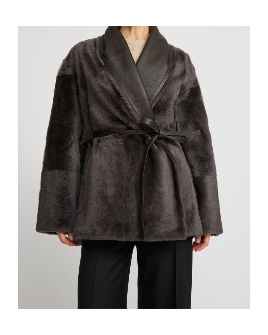 Yves Salomon Black Leather-Trimmed Shearling Jacket