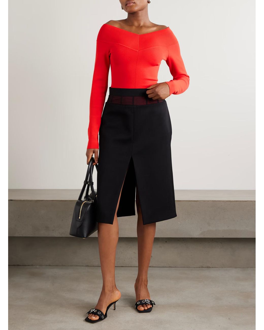 Stella McCartney Red Bardot Off-Shoulder Patchwork Top
