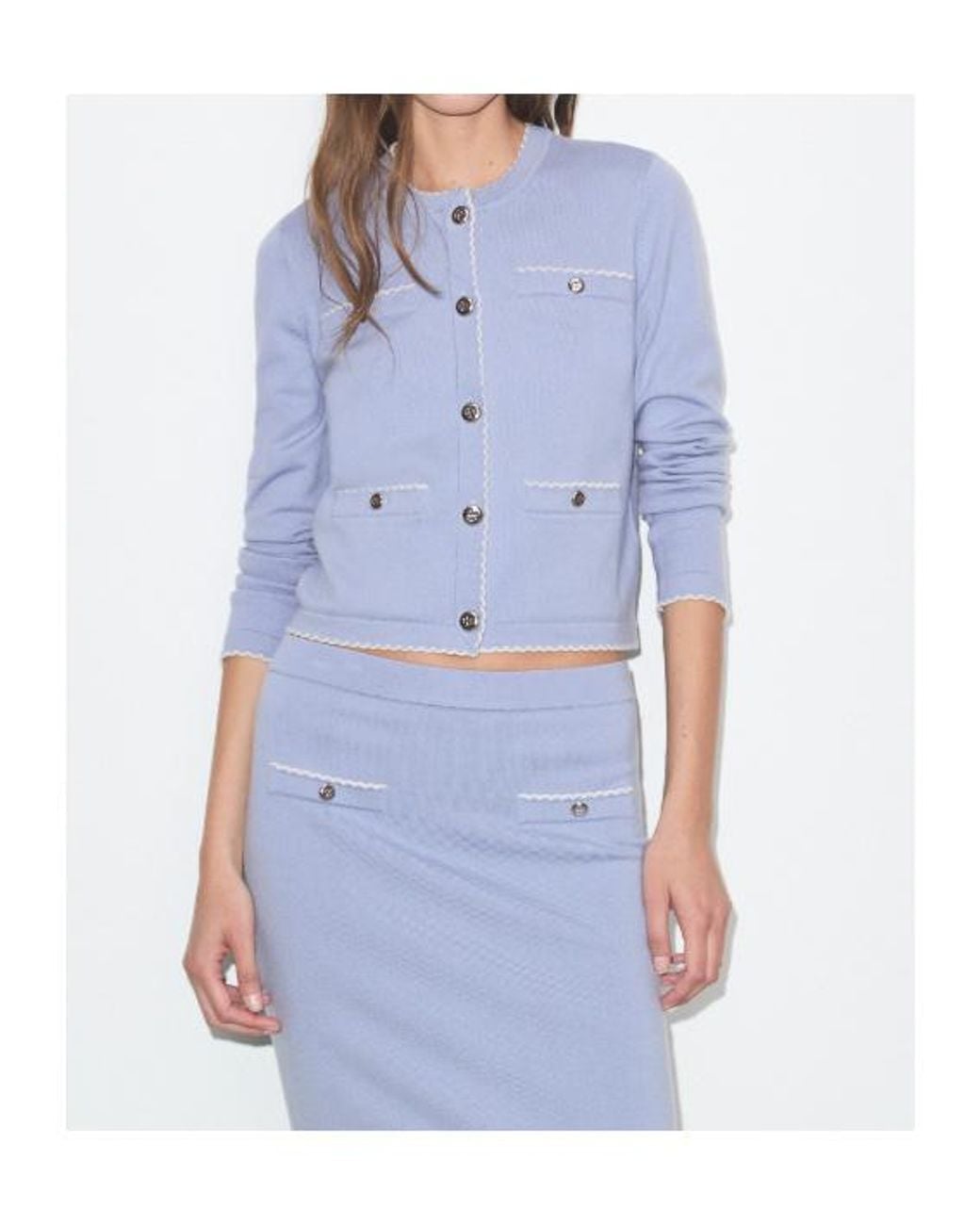 Tory Burch Blue Kendra Scalloped Trim Cardigan