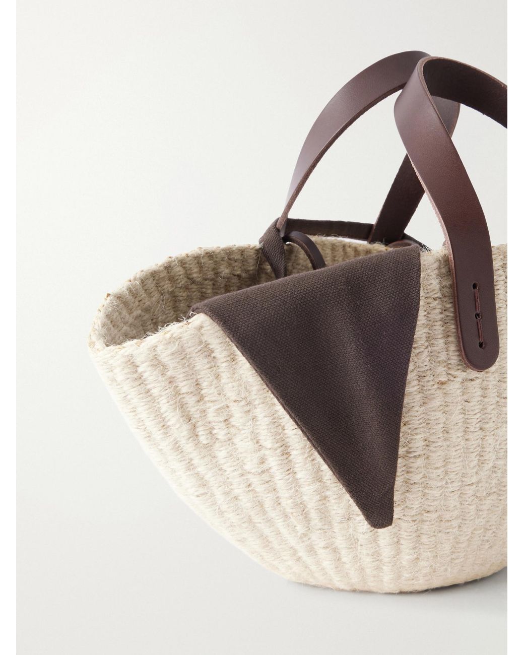 Muuñ Natural Leather And Cotton-Trimmed Raffia Mini Tote