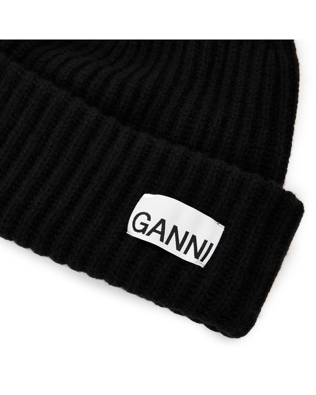 Ganni Black Ribbed Knit Hat