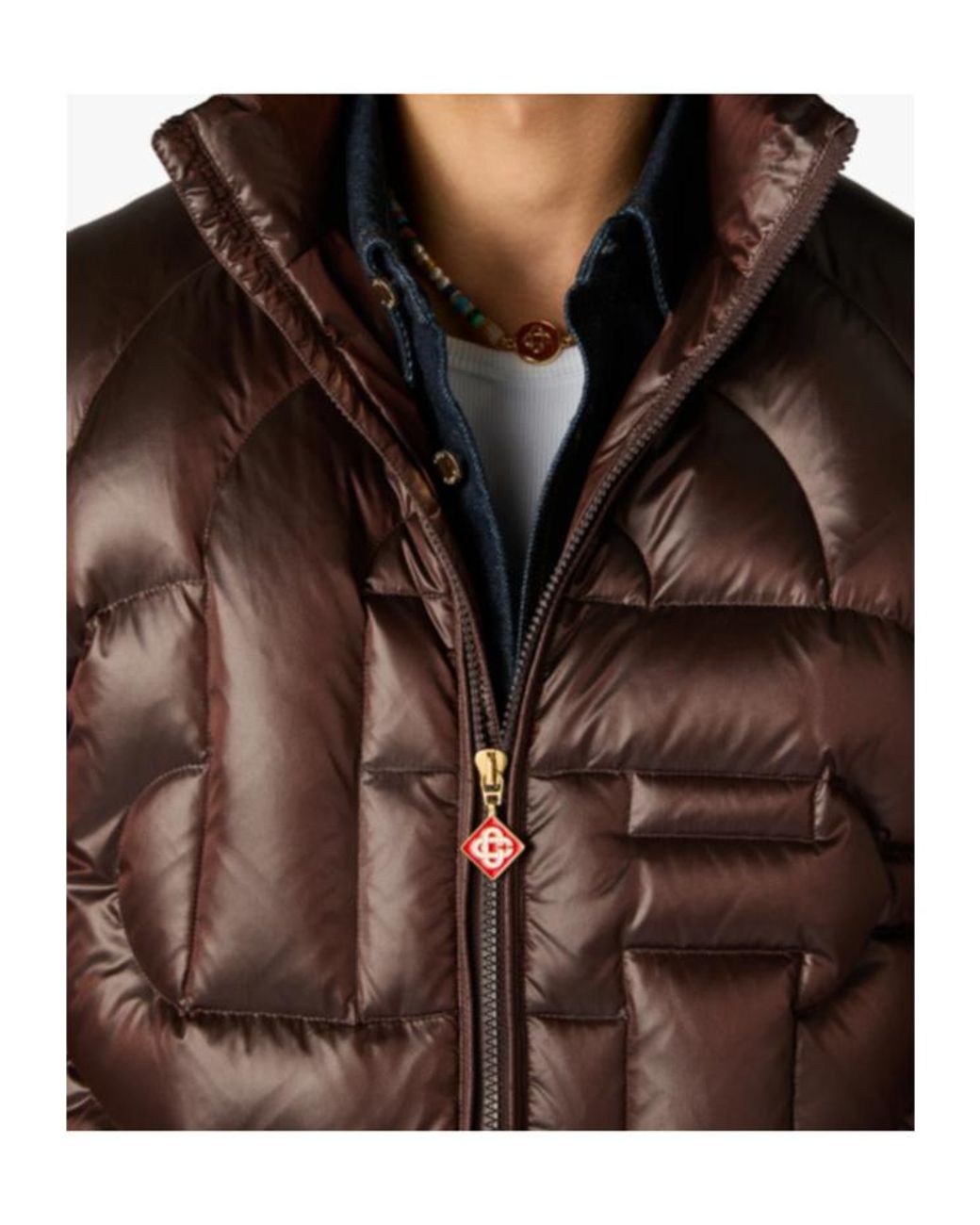 Casablanca Brown Monogram High-Collar Down Gilet for men