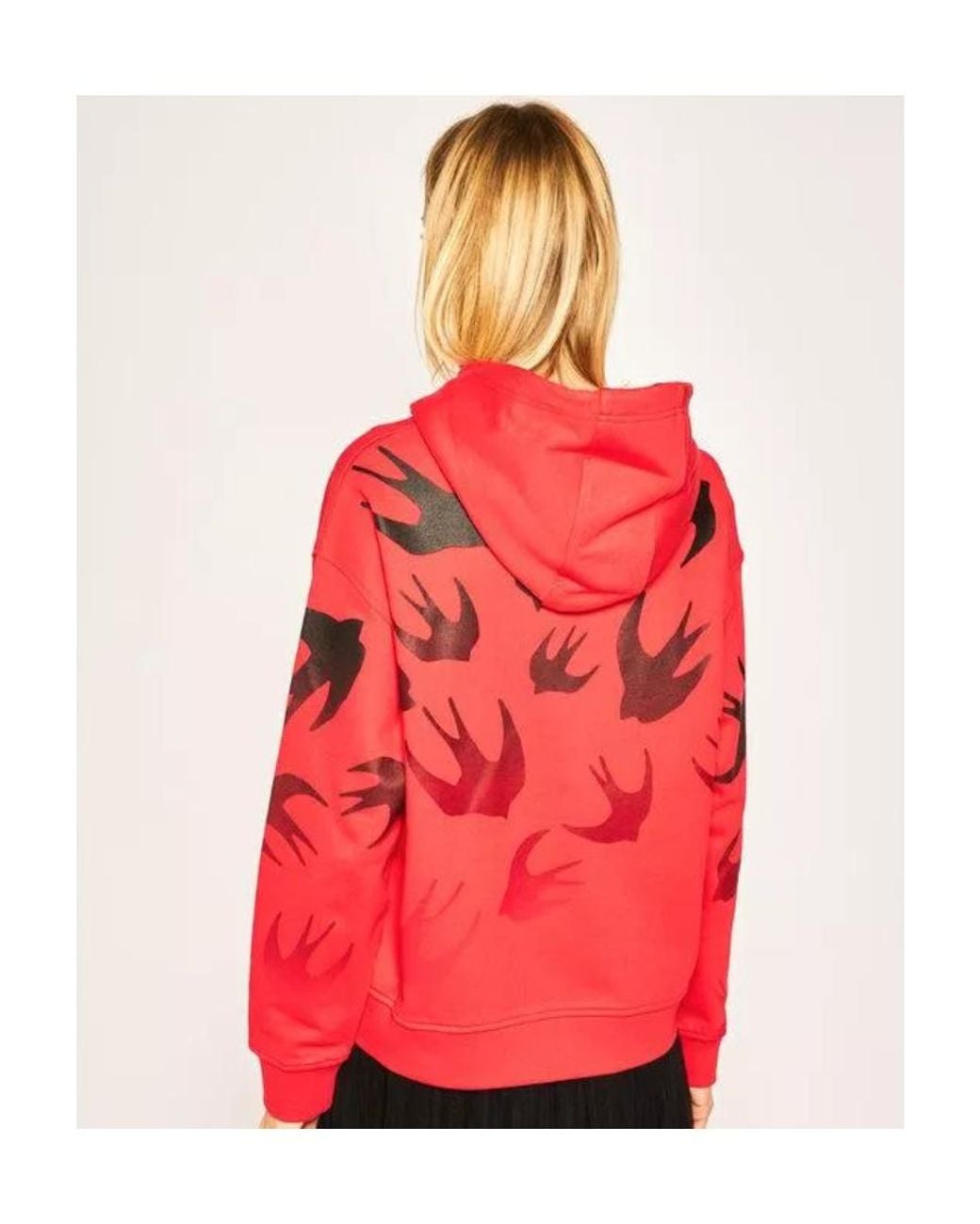 McQ Alexander McQueen Red Swallow Print Hooded Sweatshirt