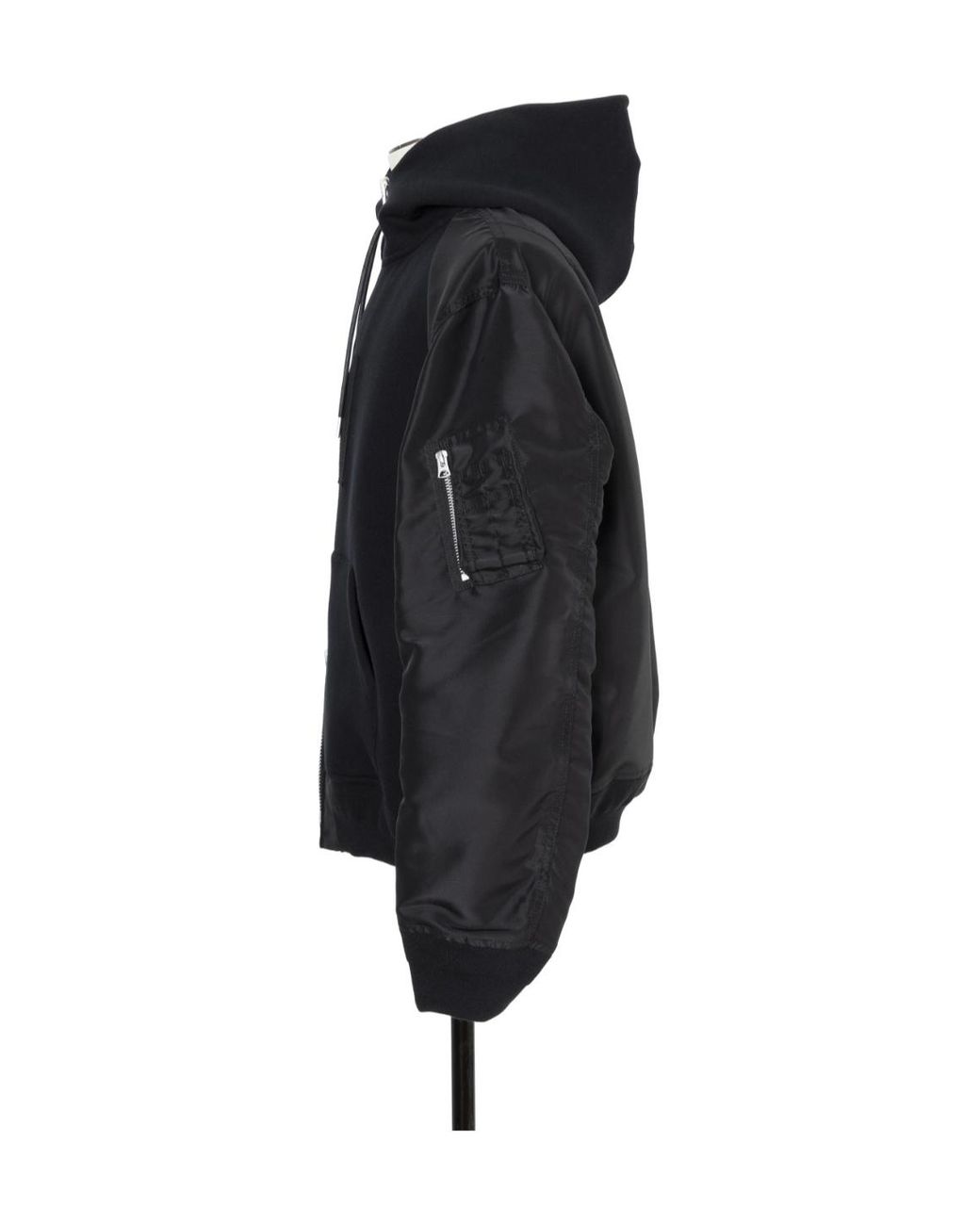 Sacai Black Panelled Zip-Up Hoodie for men