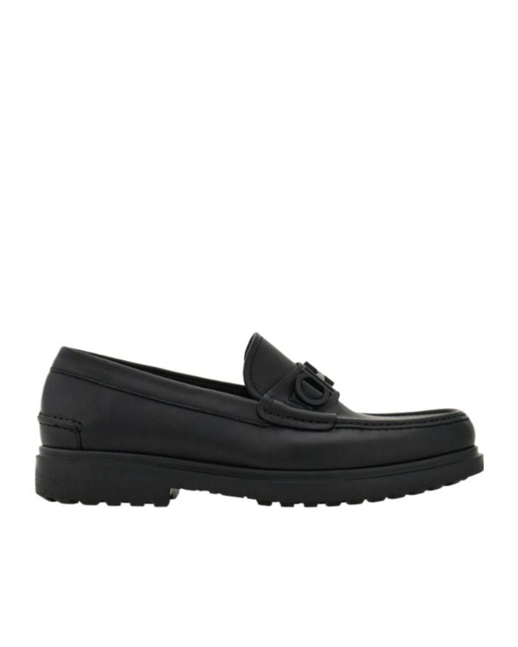 Ferragamo Black Loafer With Gancini Buckle for men