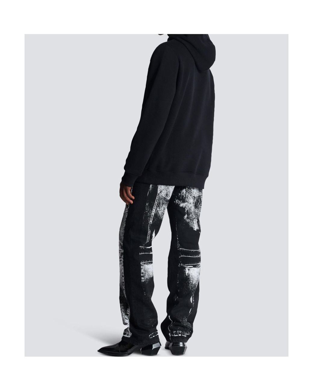 Balmain Blue Flocked-Logo Drawstring Hoodie for men