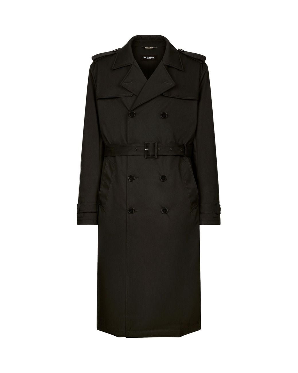 Dolce & Gabbana Black Belted Double-Breasted Trench Coat for men