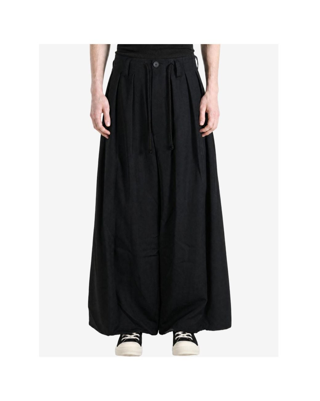 Yohji Yamamoto Black Pleated Drawstring Trousers for men