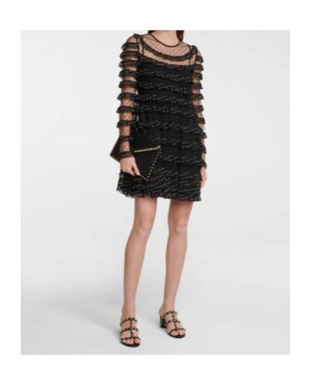 RED Valentino Black Point D'Esprit Tulle And Georgette Minidress