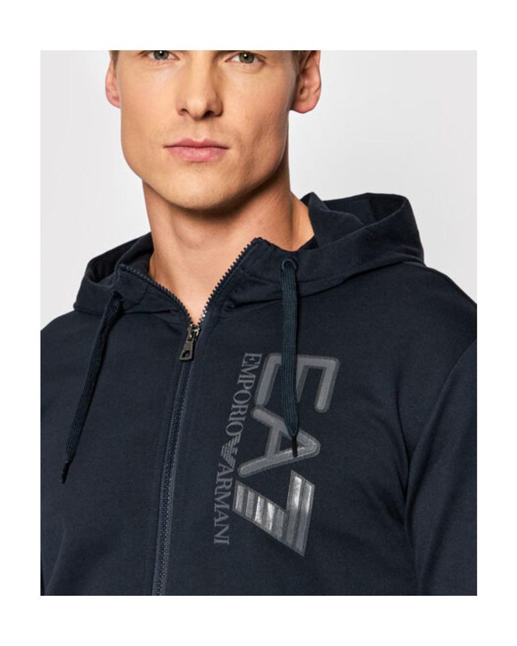 EA7 Blue Midnight Logo With Hat Casual Coat for men