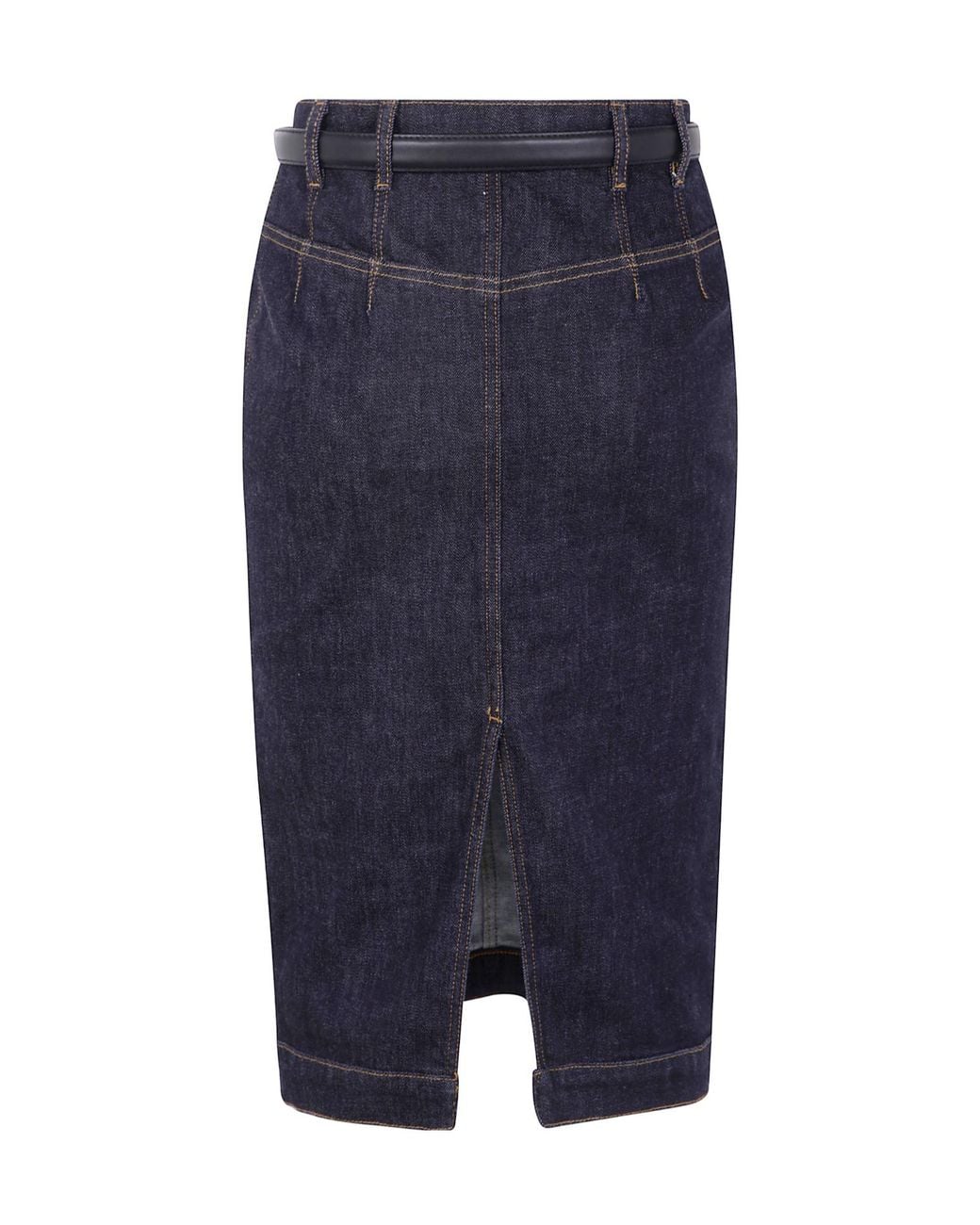 Self-Portrait Blue Belted Waist Denim Midi Skirt