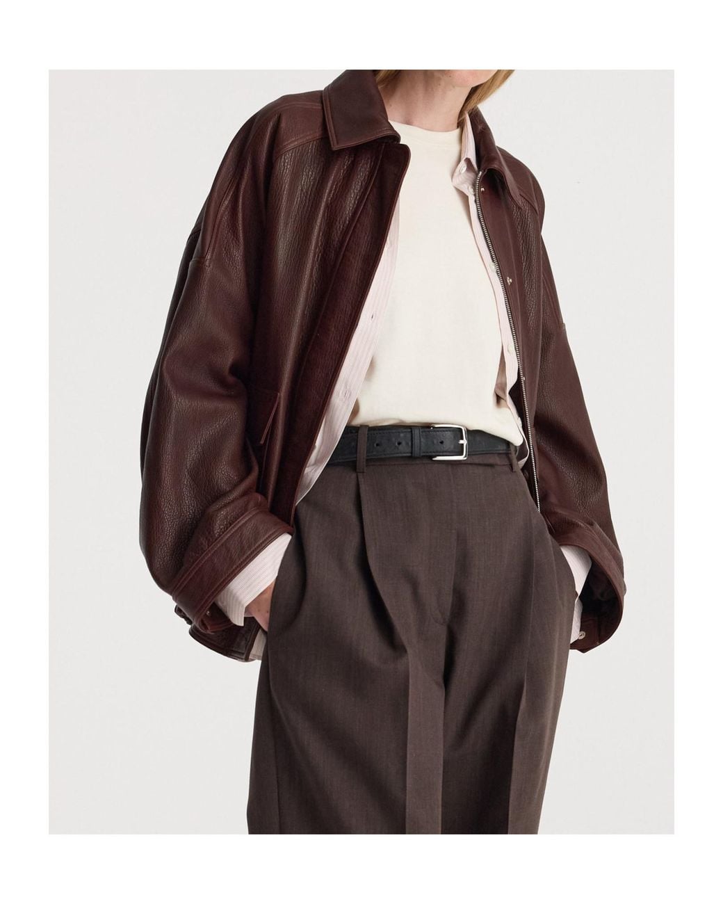 Rohe Brown Grain Leather Aviator Jacket