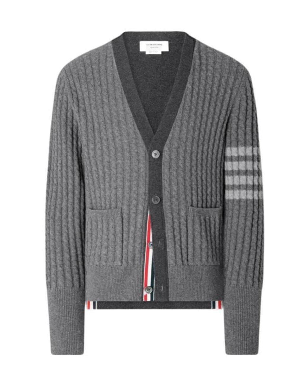 Thom Browne Gray Baby Cable Stitch 4-Bar Cardigan for men
