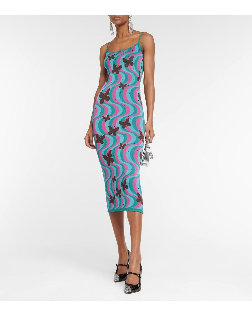 Alessandra Rich Blue Jacquard Midi Dress