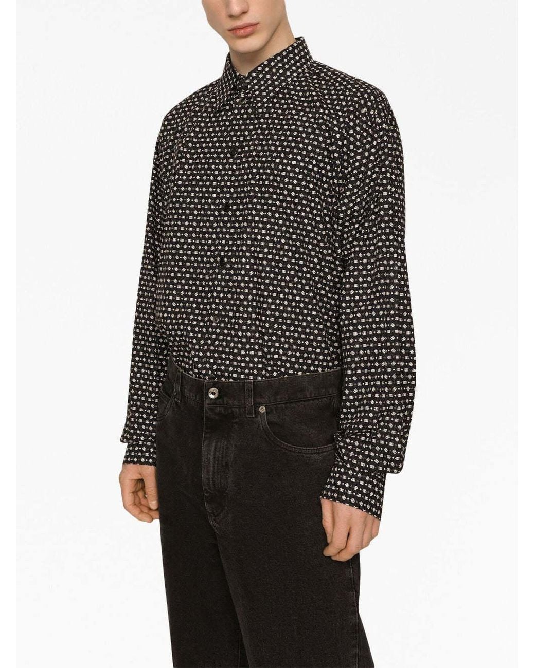 Dolce & Gabbana Black Oversize Poplin Shirt With Dg Logo Print for men