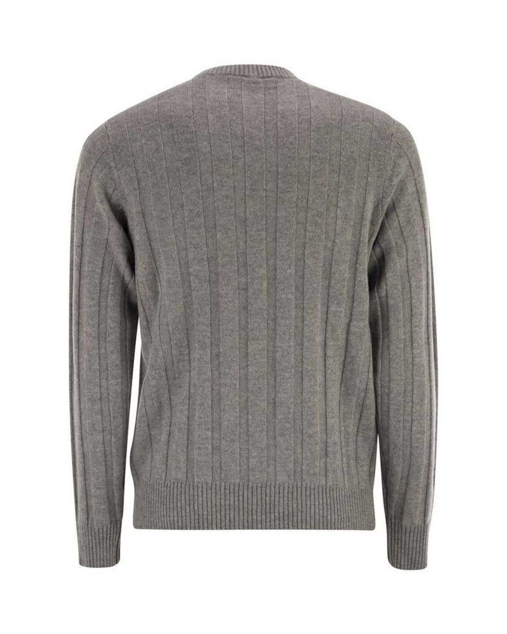 Peserico Gray Ribbed Crew-Neck Sweater for men