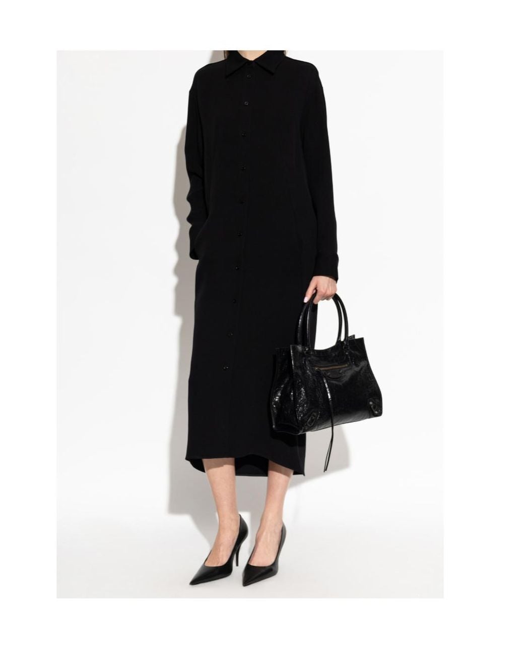 Balenciaga Black Collared Long-Sleeve Dress