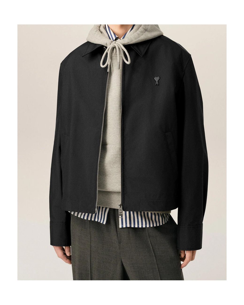 AMI Black Nylon Jacket With Ami De Coeur for men