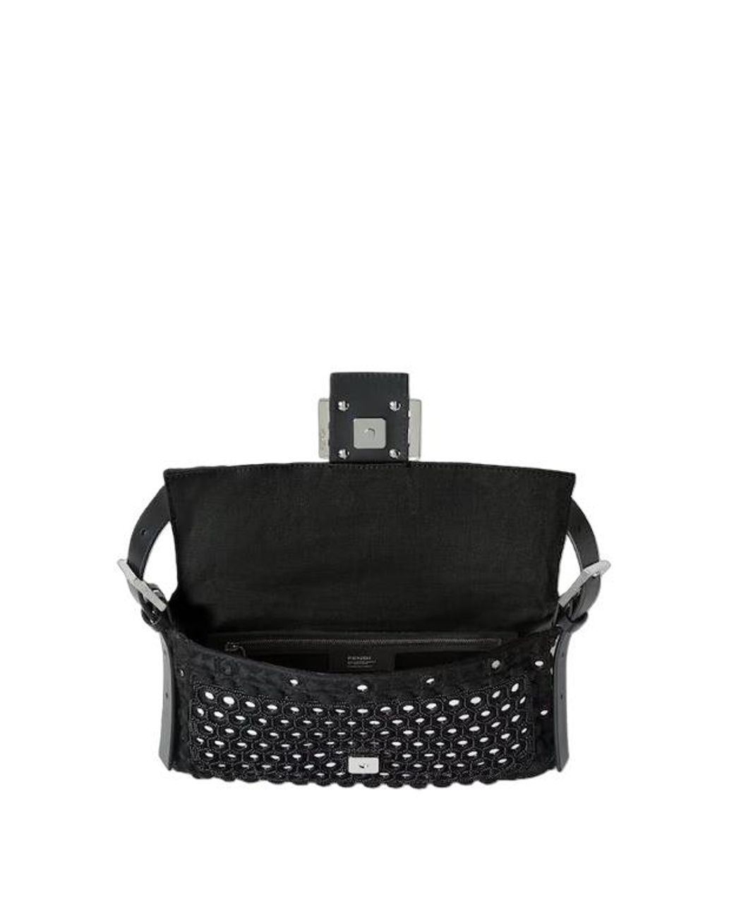 Fendi Black Baguette 26424 Re-Edition Bag With Embroidery And Mirrors