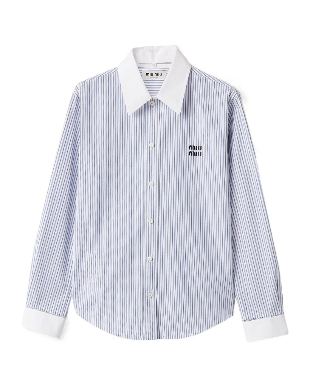 Miu Miu Long Sleeved Striped Shirt in Blue | Lyst