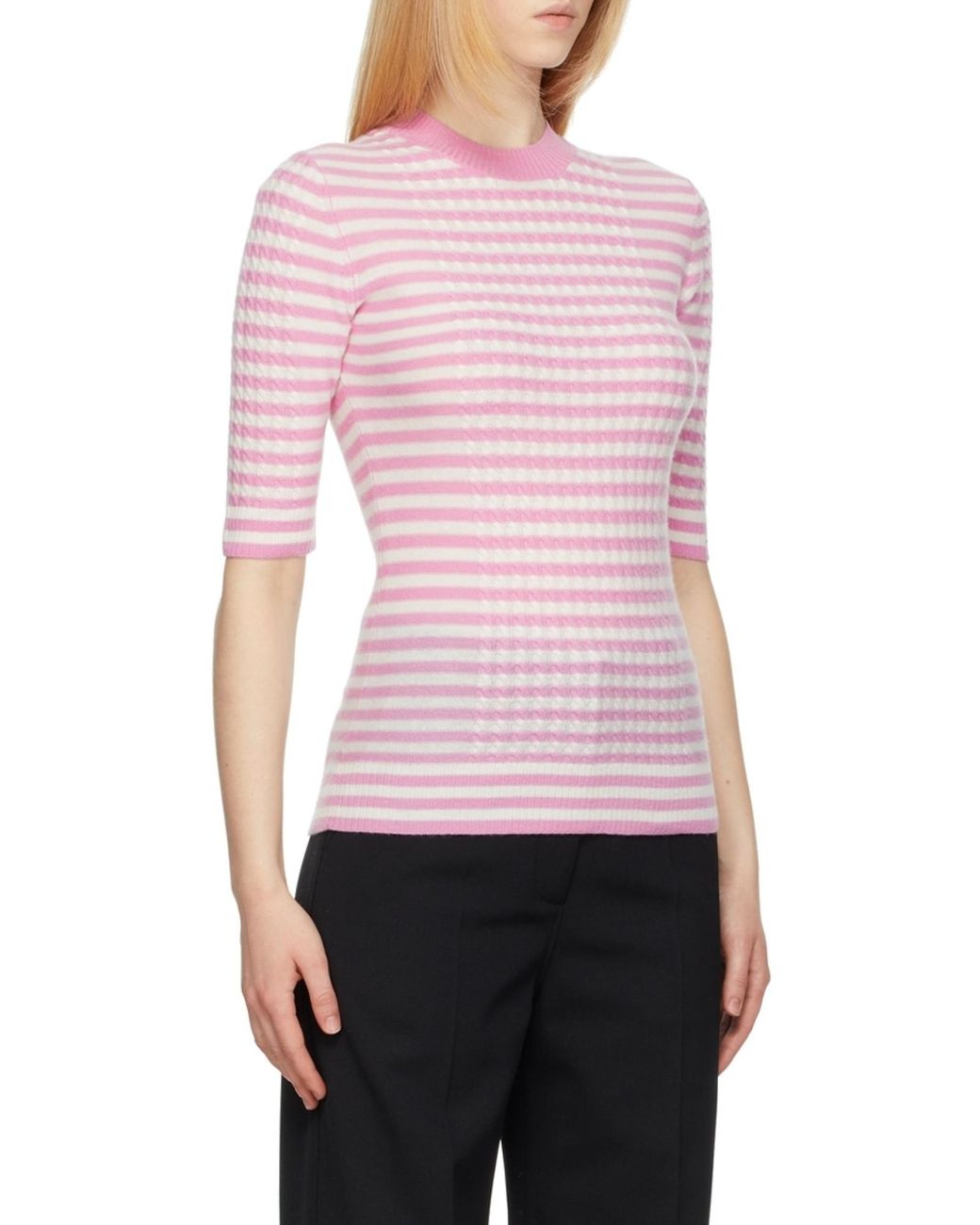 Ganni Pink Striped Cashmere-Wool Top