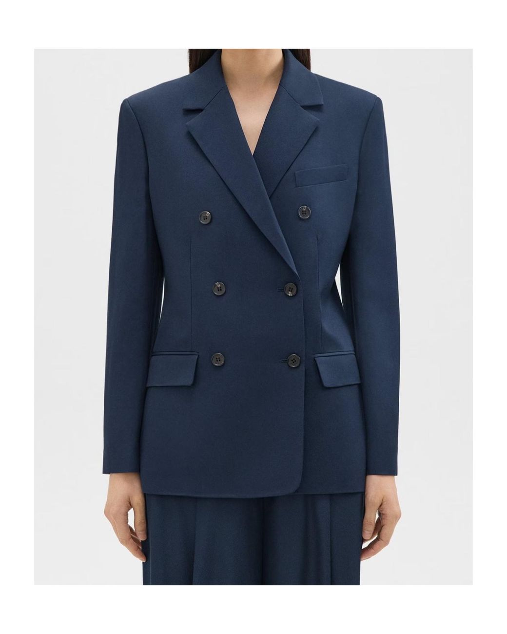 Theory Blue Double-Breasted Straight Hem Blazer