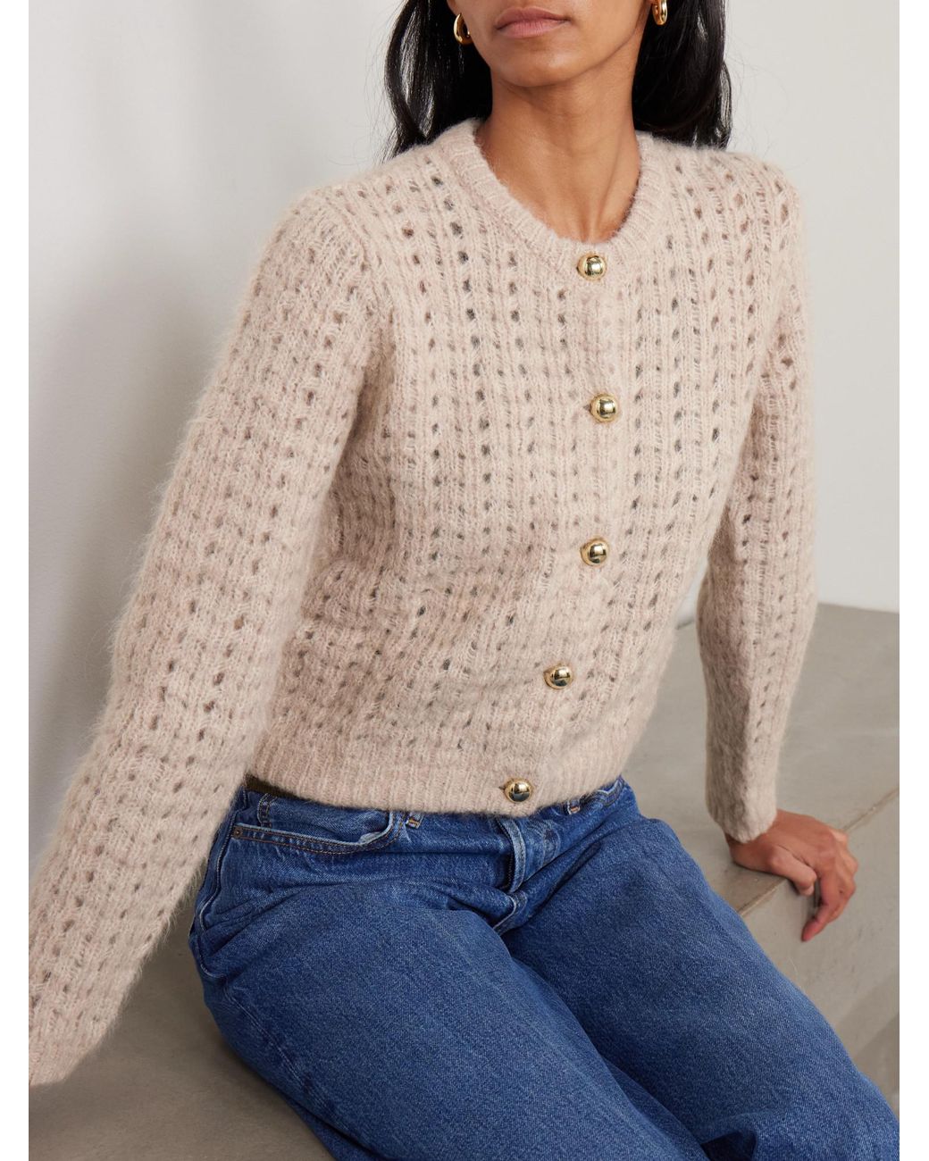 FRAME Natural Button-Front Cardigan