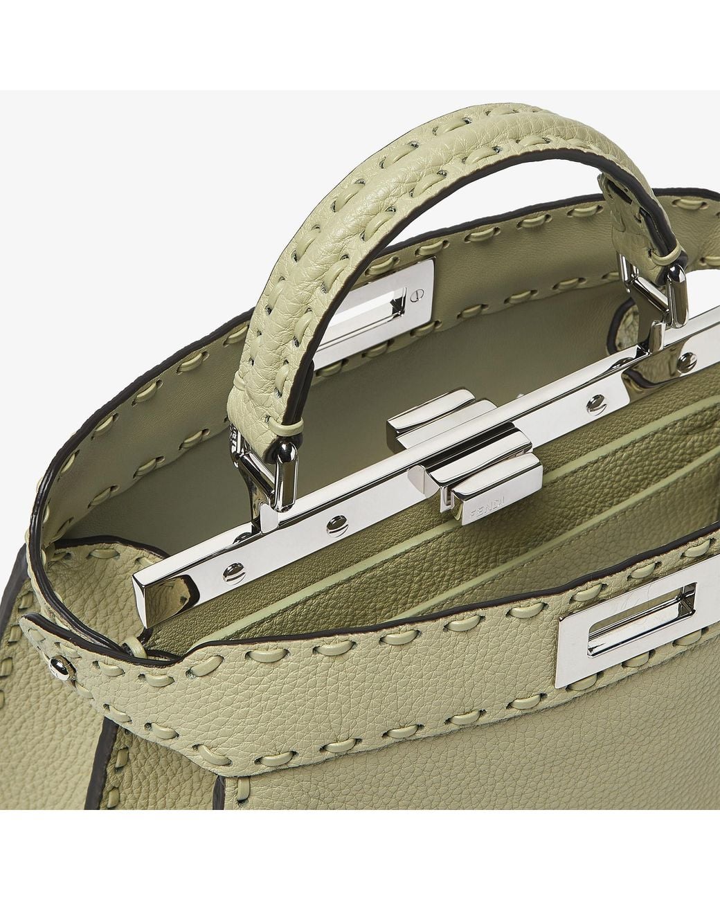 Fendi Metallic Sage Selleria Bag With 556 Hand-Sewn Topstitches
