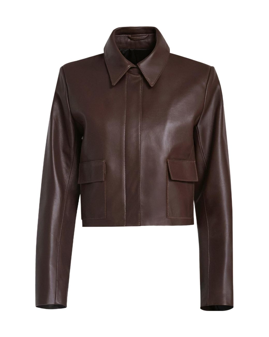 Nour Hammour Brown Long-Sleeved Leather Jacket