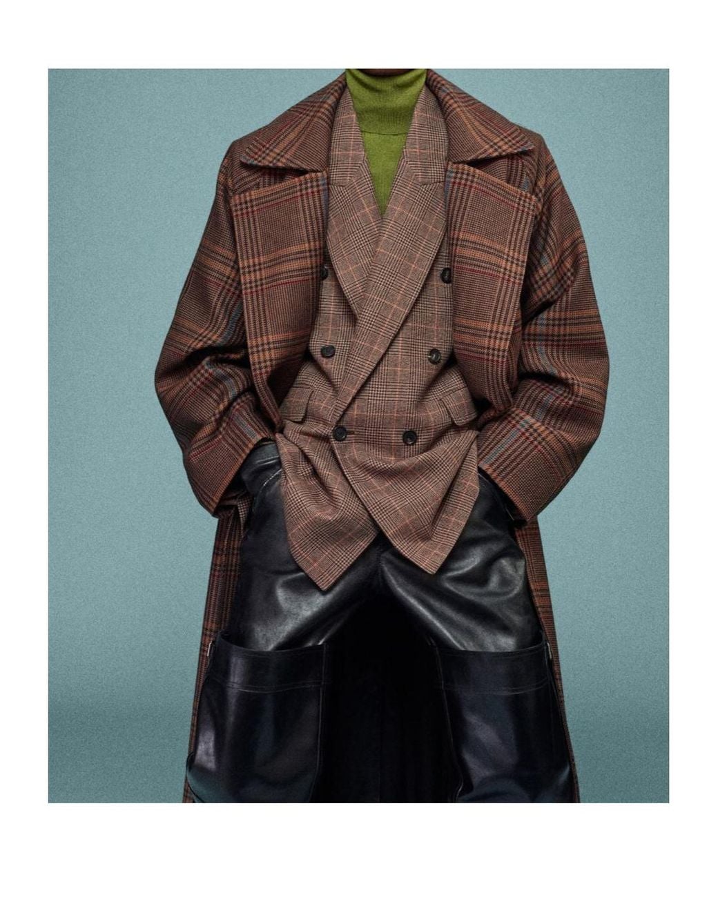 Saint Laurent Brown Checked Belted Long Coat for men