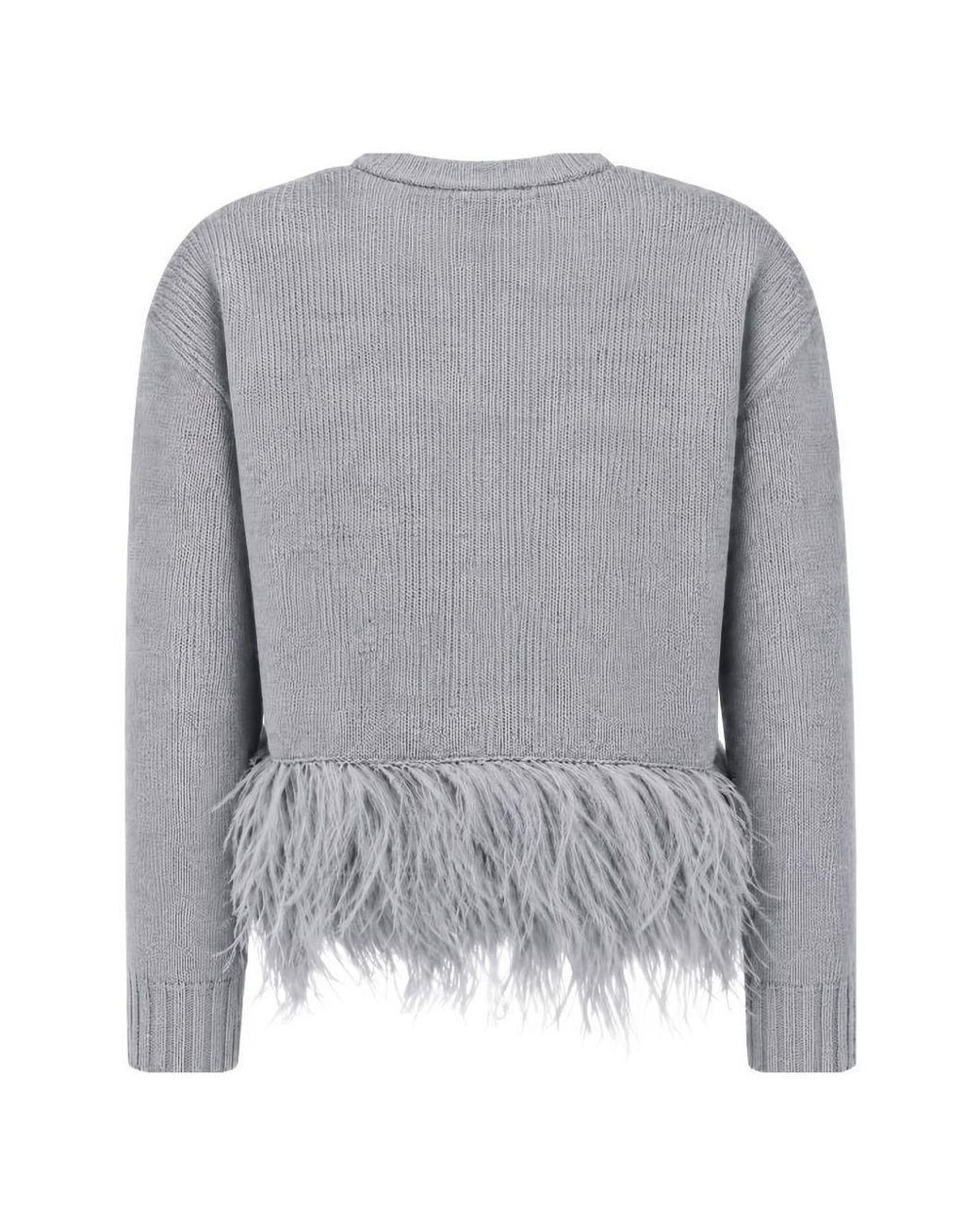 Fabiana Filippi Gray Feather-Trimmed Cardigan