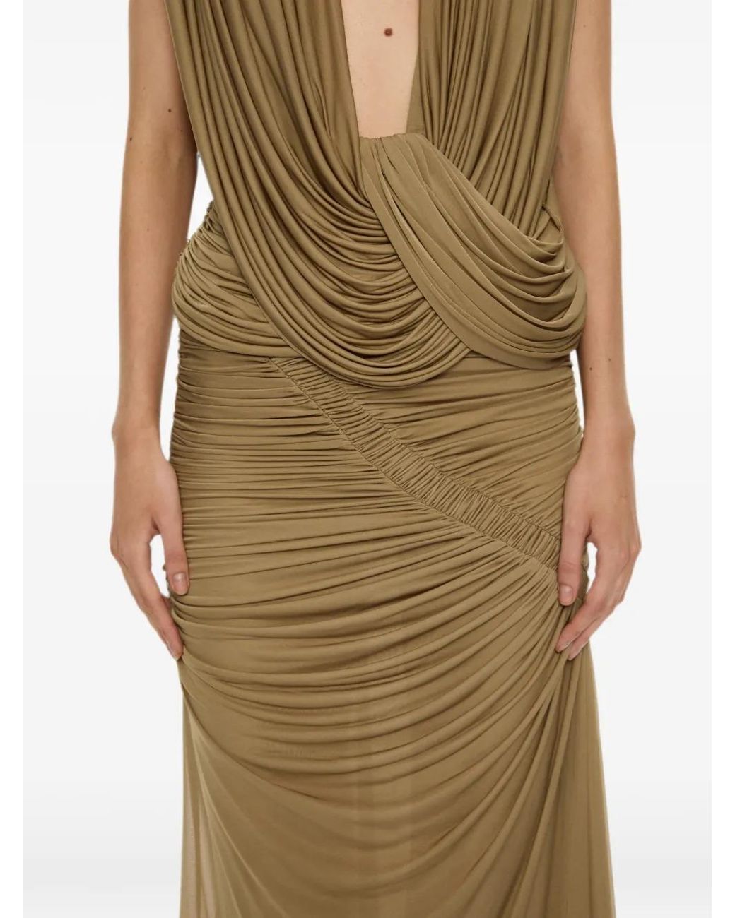 Christopher Esber Natural Orion Ruched Midi Skirt