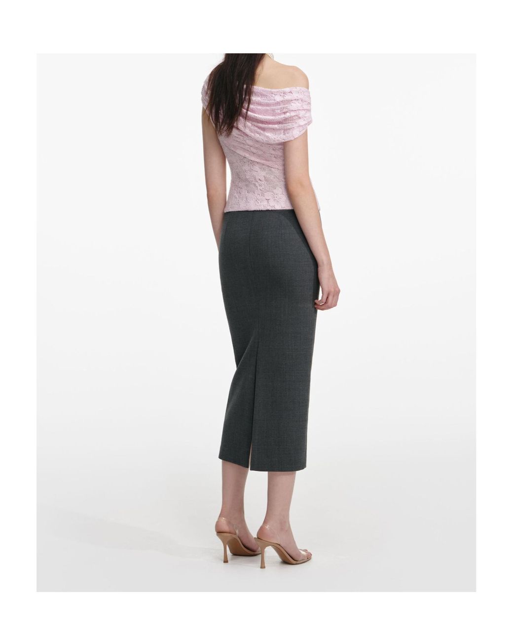 Self-Portrait Pink Lace One-Shoulder Top