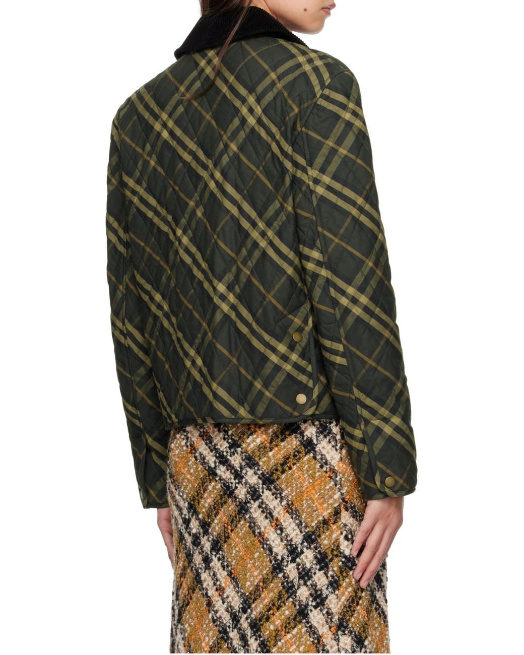 Burberry Green Check Printed Quilted Jacket