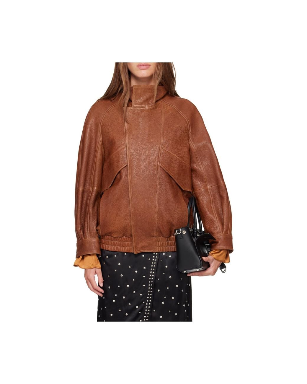 Nour Hammour Brown Ariste Oversized Paneled Leather Jacket
