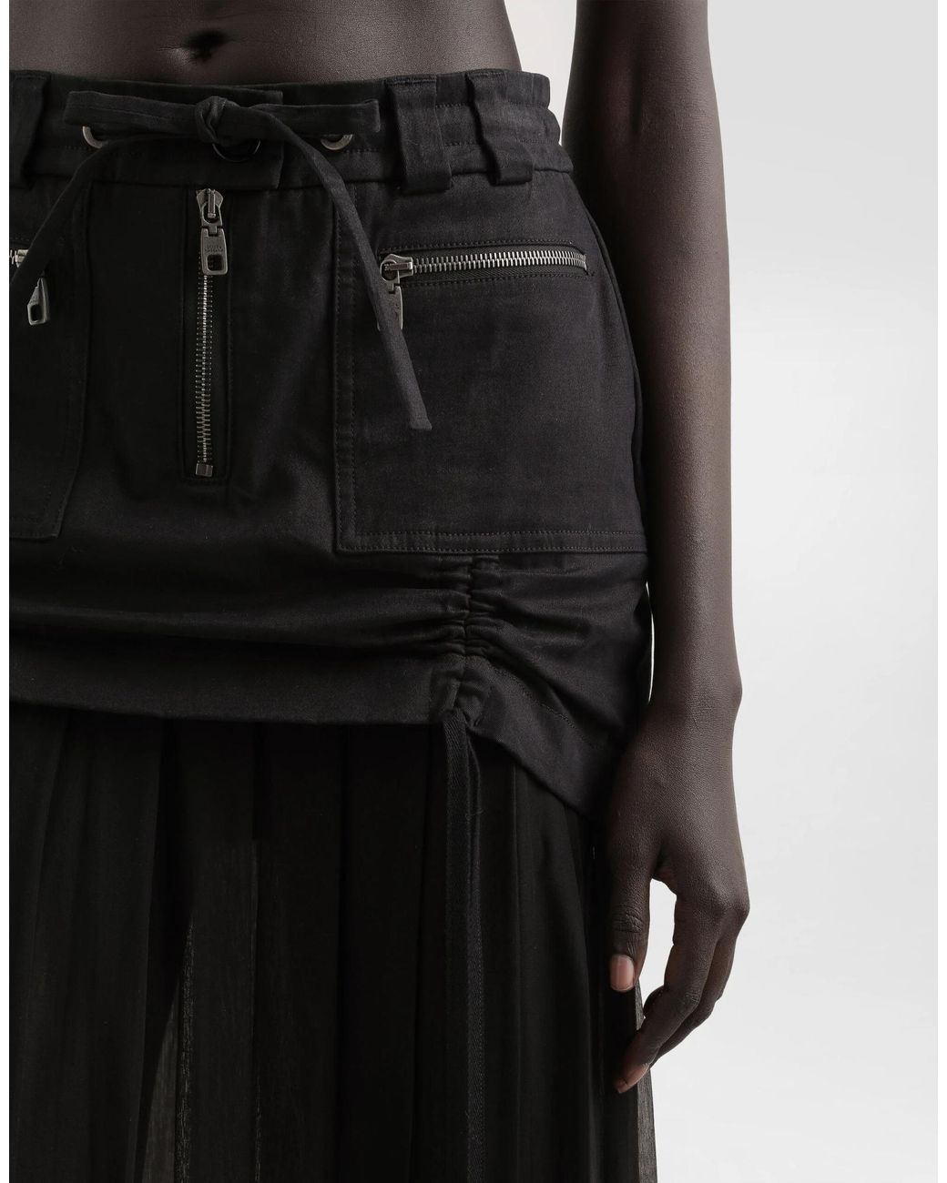 Dolce & Gabbana Black Twill Chiffon Midi Skirt