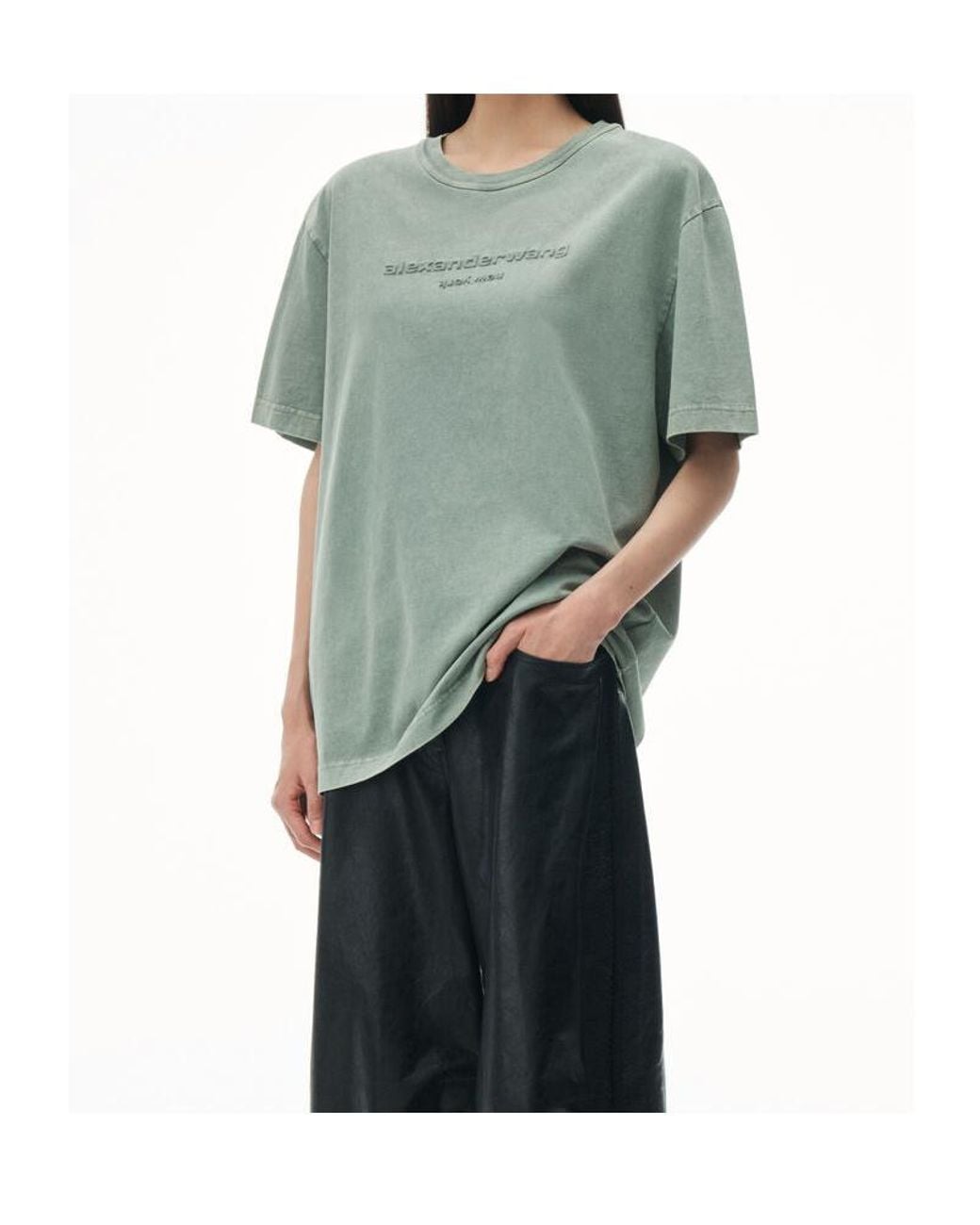 Alexander Wang Green Logo Embossed Crewneck T-Shirt