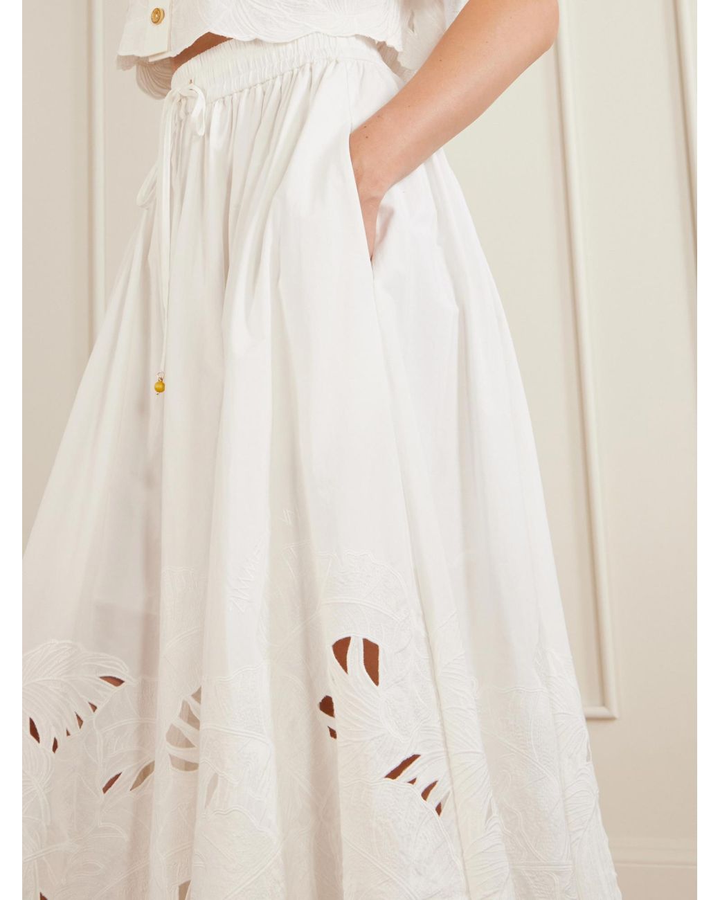 Zimmermann White Mahon Cut-Out Detailed Midi Skirt