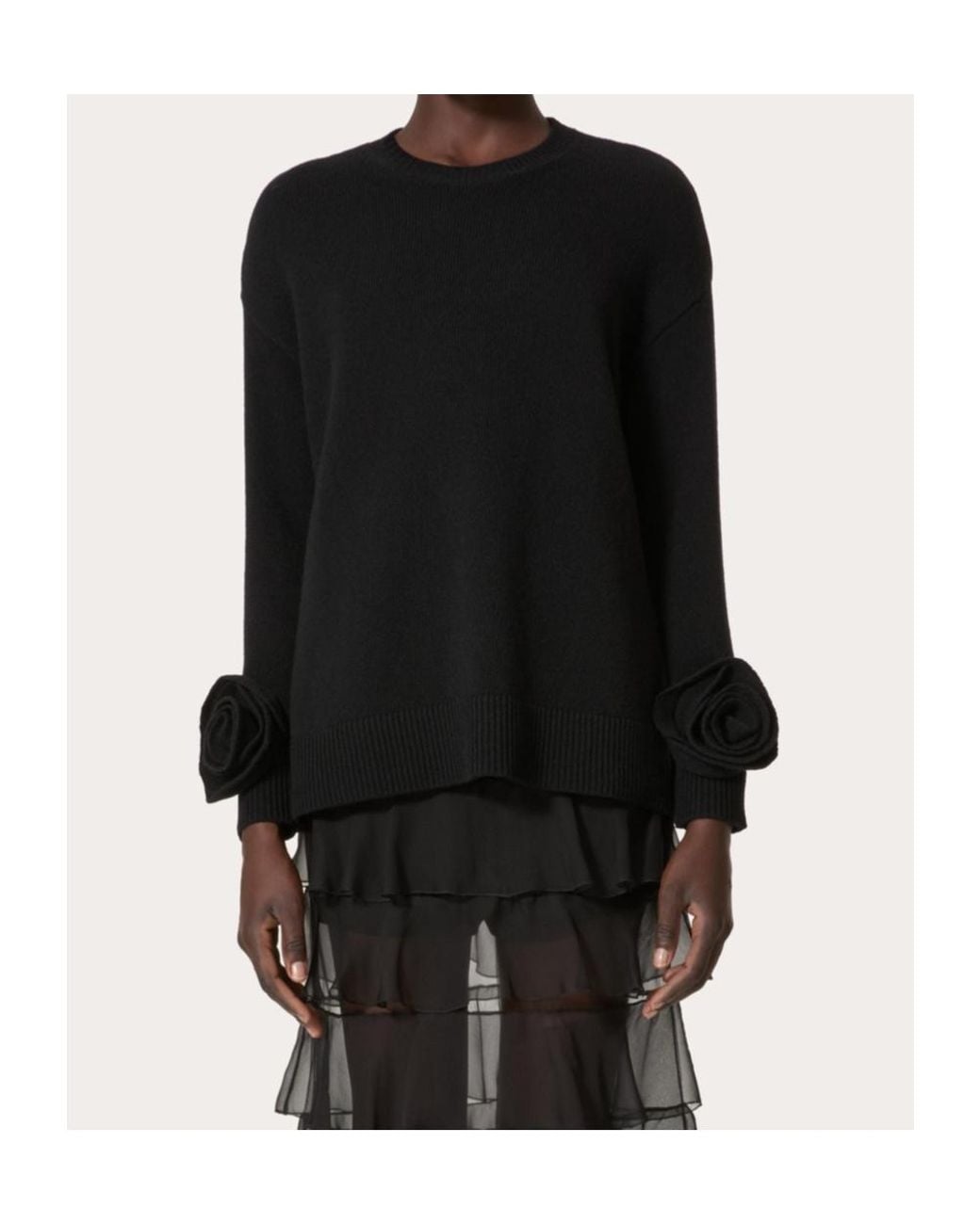 Valentino Black Rose Embellished Crewneck Jumper