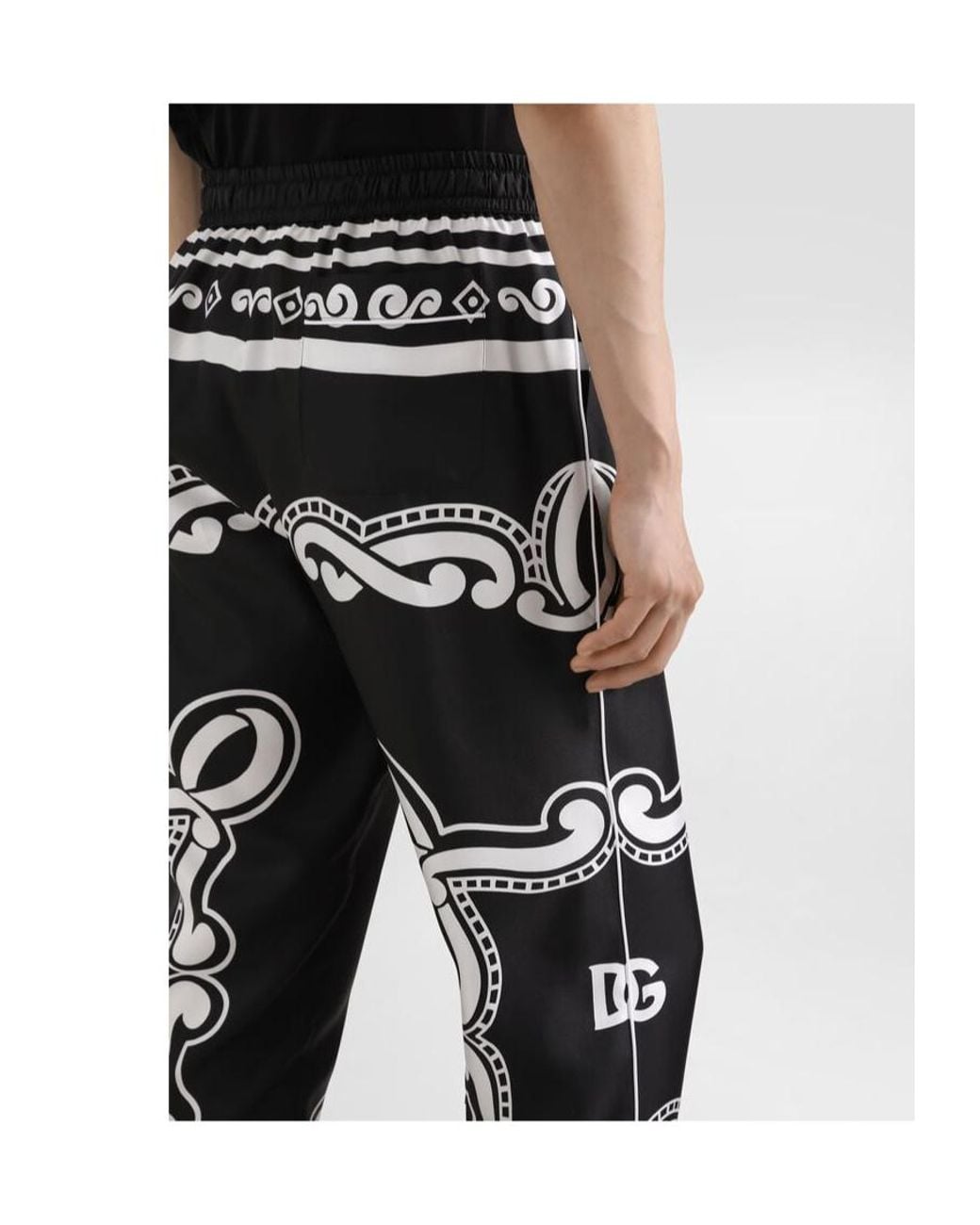 Dolce & Gabbana Black Pajama Printed Drawstring Pants for men