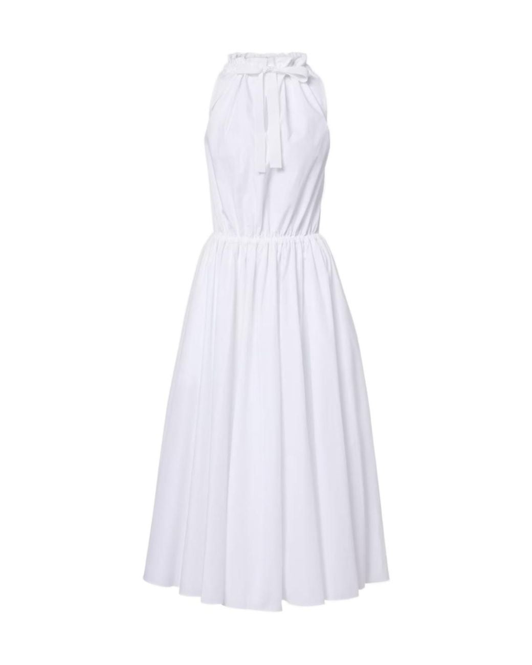 Patou White Gathered Cotton Midi Dress