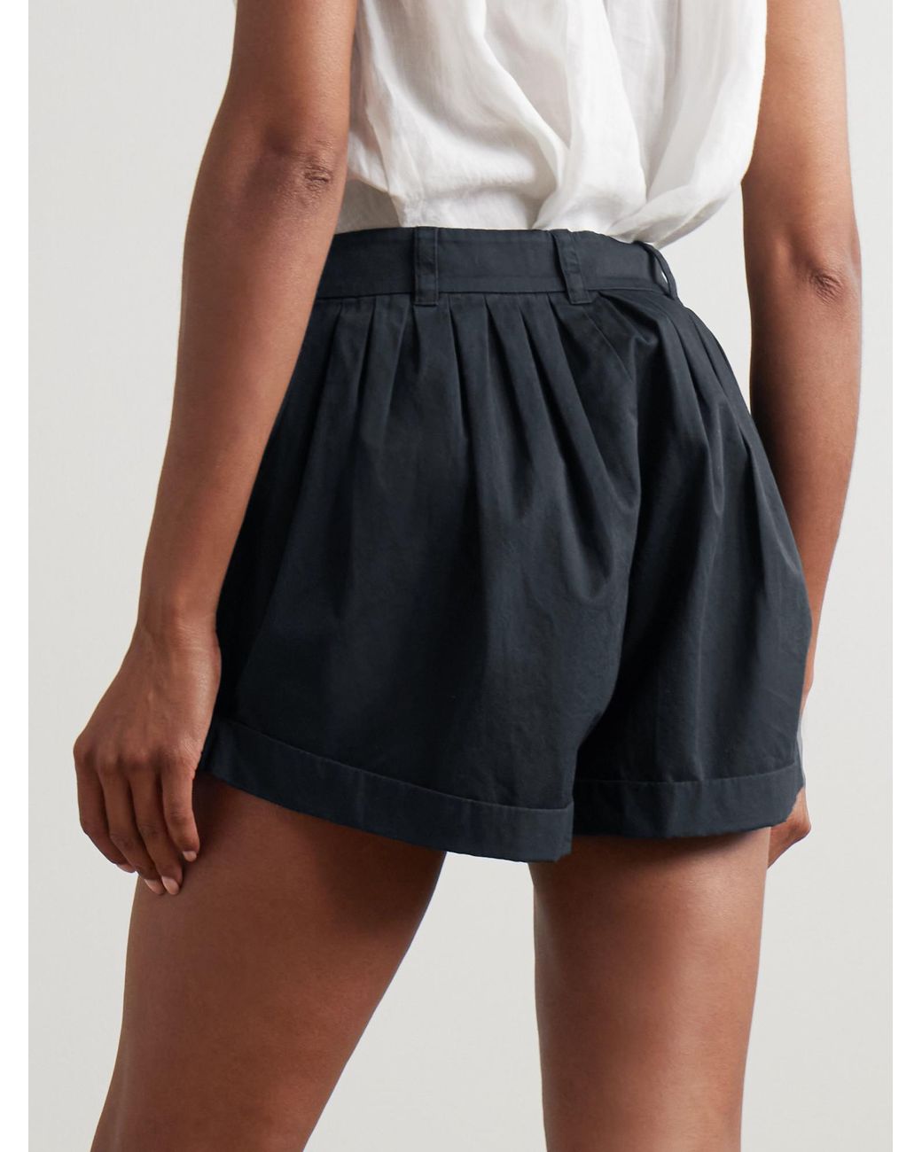Doen Blue Pleated Organic Cotton-Poplin Shorts