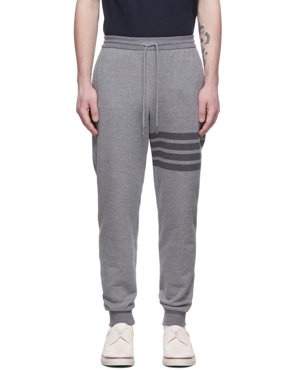 Thom Browne Gray Bar Drawstring Track Pants for men