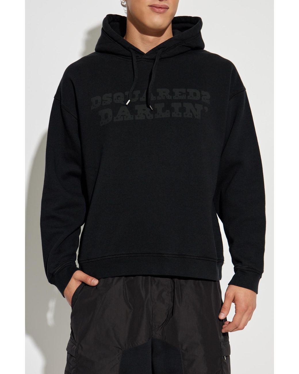 DSquared² Blue Logo Printed Drawstring Hoodie for men